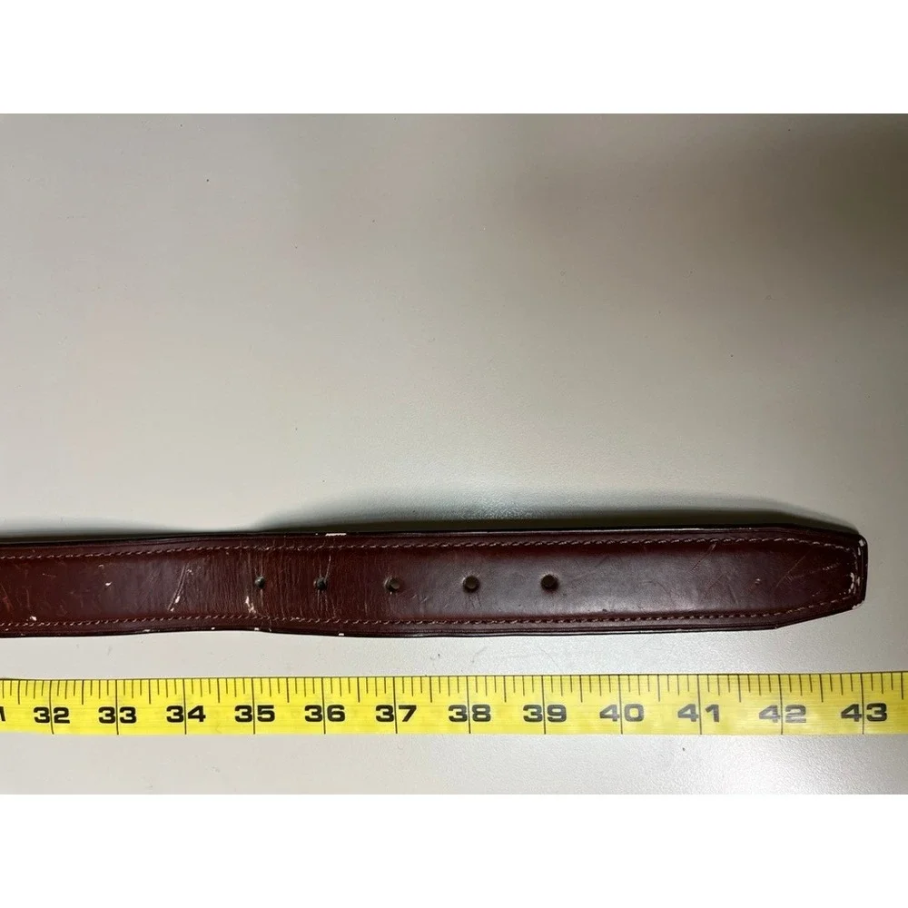 Mens Burgundy Genuine Leather Belt Brass Buckle Size 36 A35602 Dress Casual